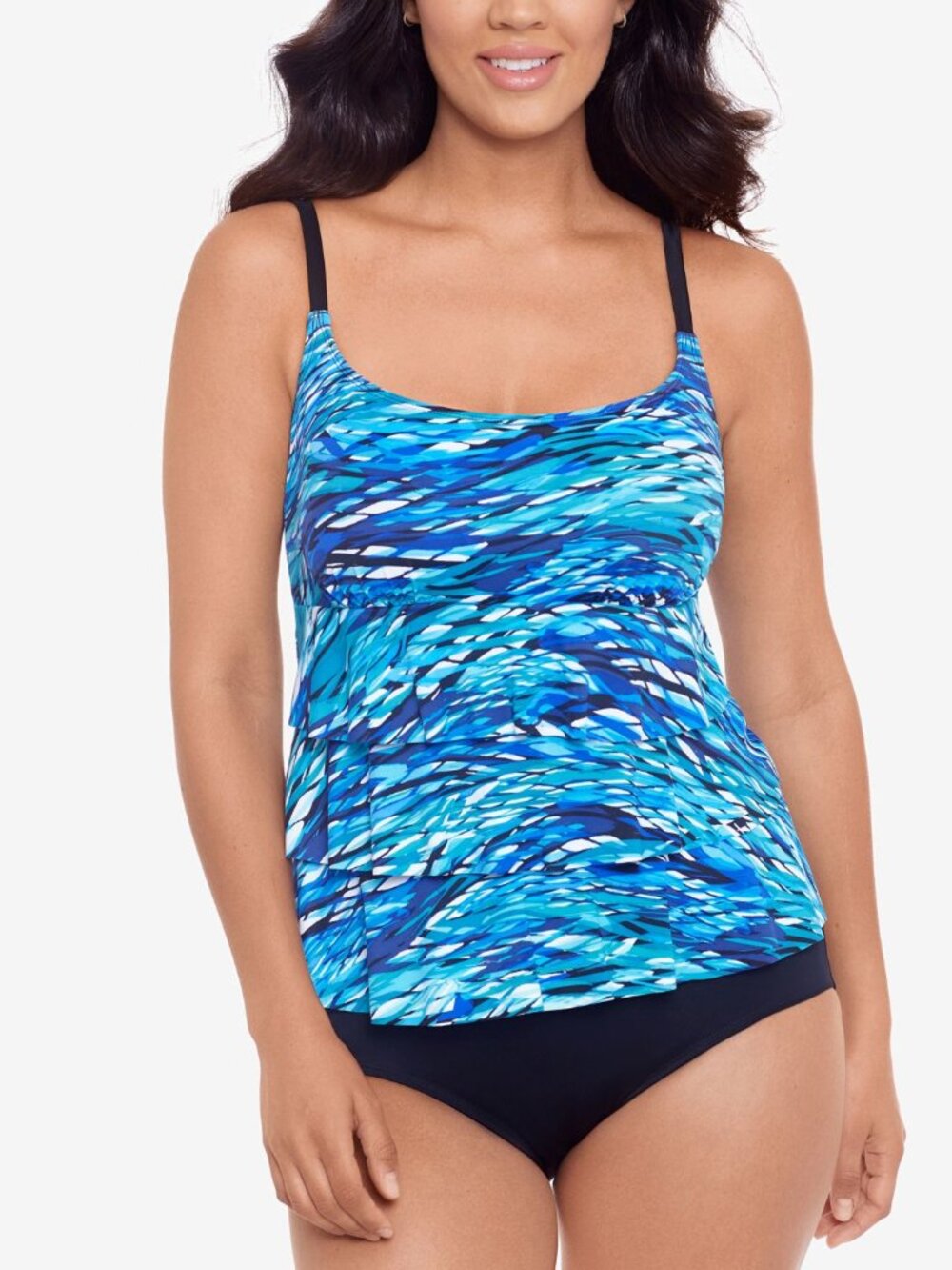 Swim Solutions Womens Printed Tiered Tummy-Control One-Piece Swimsuit - Picture 1 of 1